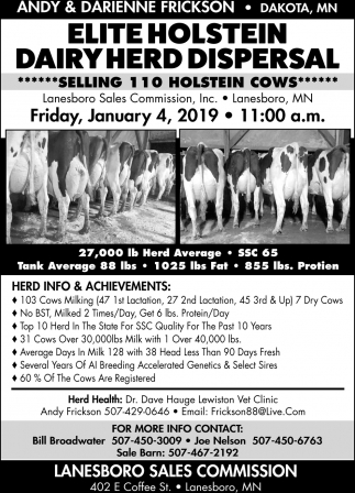 Elite Holstein Dairy Herd Dispersal